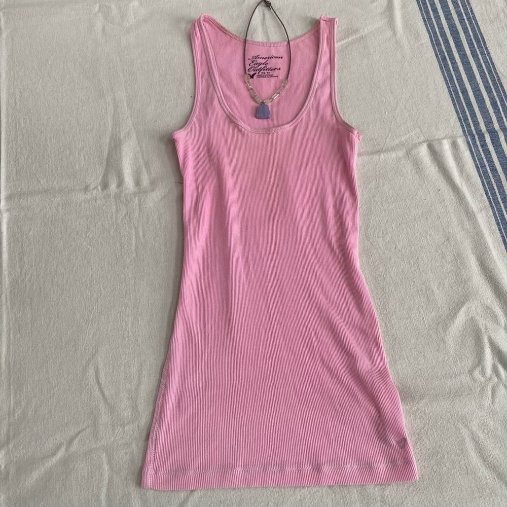 VTG Y2k American Eagle Pink Ribbed Coquette Feminine Whimsy Cotton Tank Sz XS